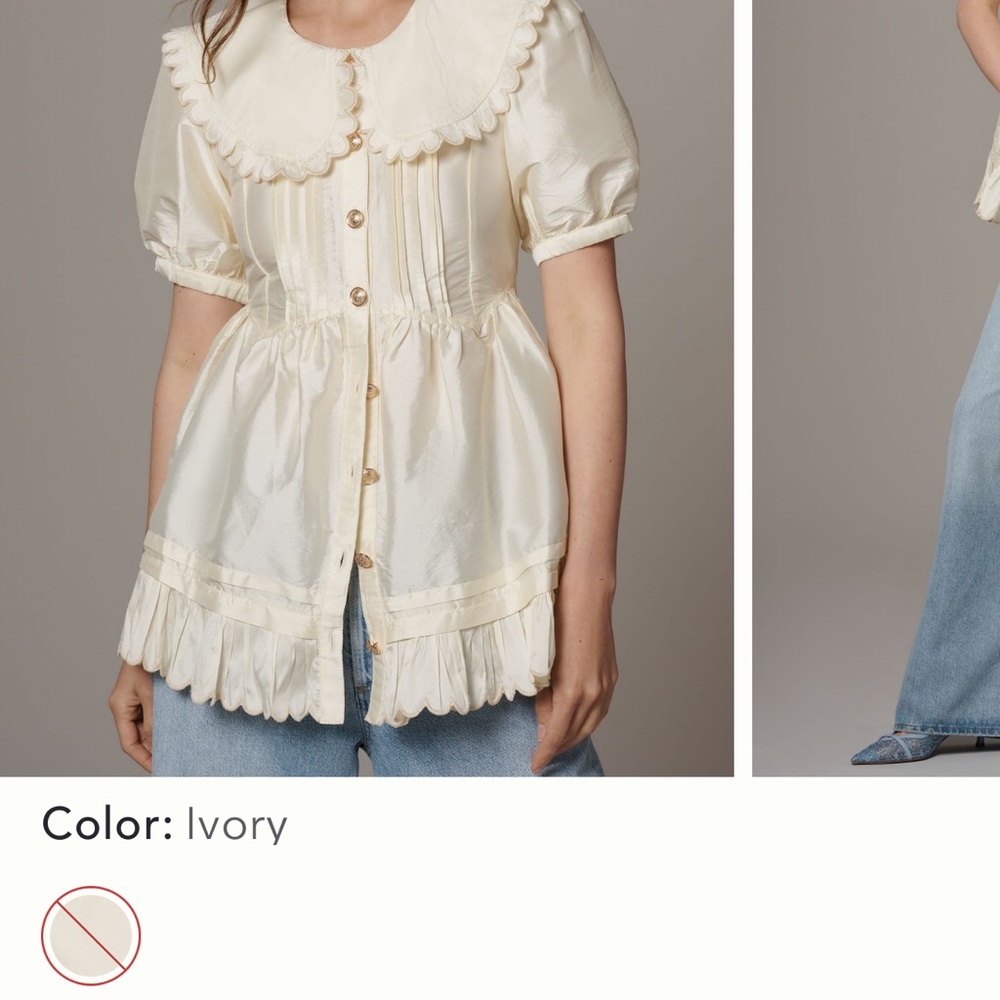 Maeve Ivory Scalloped Collar Puff Sleeve Blouse